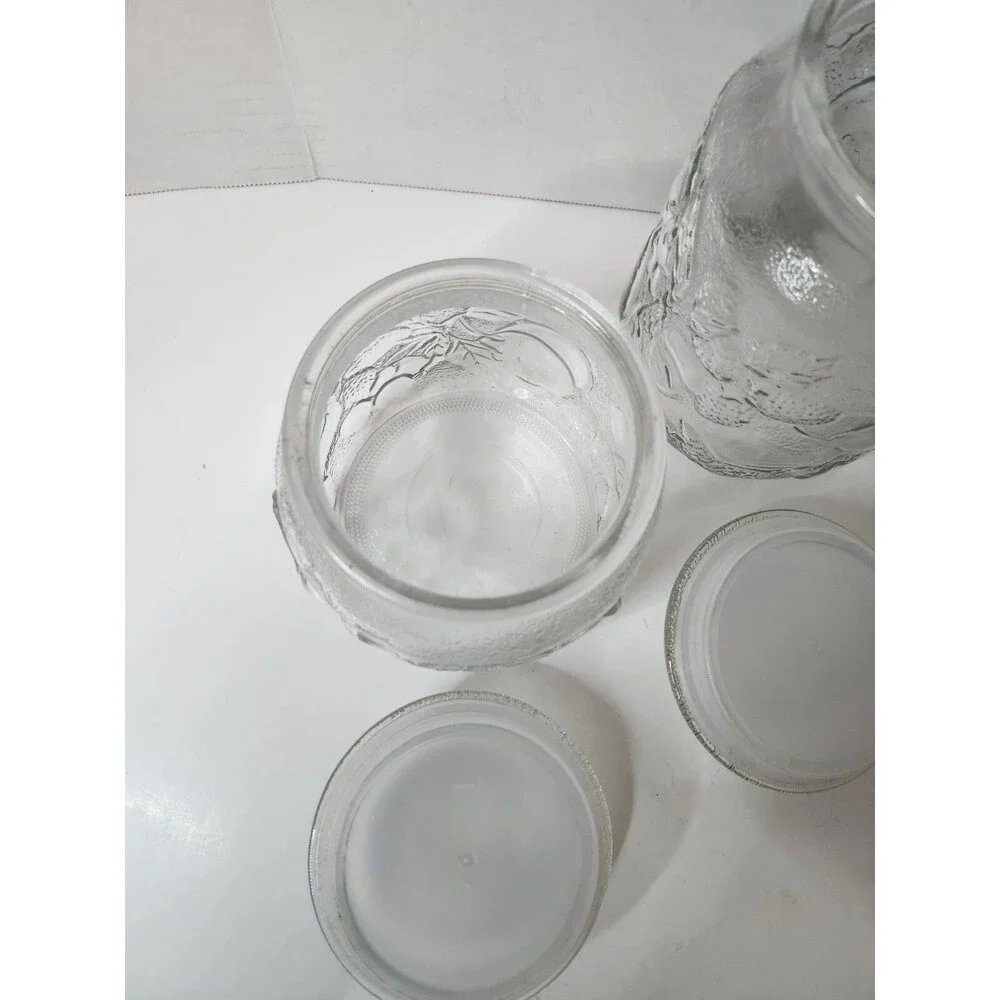 Vintage Libbey Glass Orchard Fruit Embossed Clear Glass Canisters Set of 3